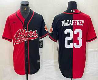 Mens San Francisco 49ers #23 Christian McCaffrey Red Black Two Tone Cool Base Stitched Baseball Jersey